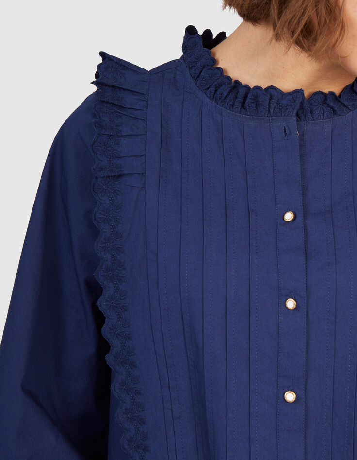 Blusa &iacute;ndigo pliegues cosidos y bordados I.Code-2