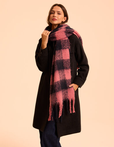 Echarpe rose motif carreaux marine I.Code