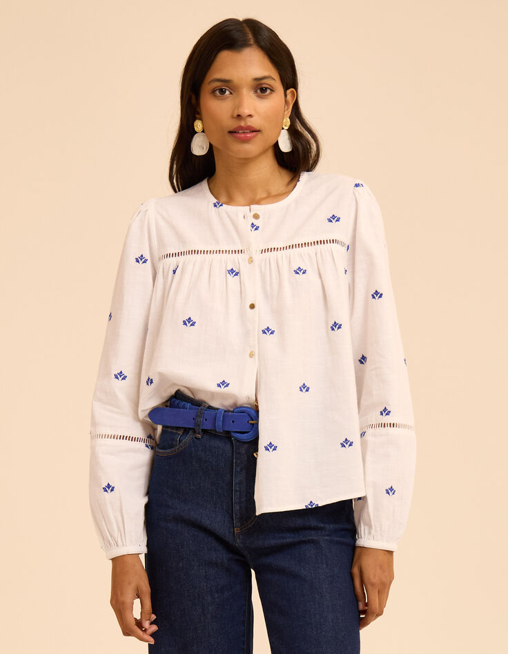 I.Code ecru blouse with blue flower embroidery-4 I.Code ecru blouse with blue flower embroidery-4