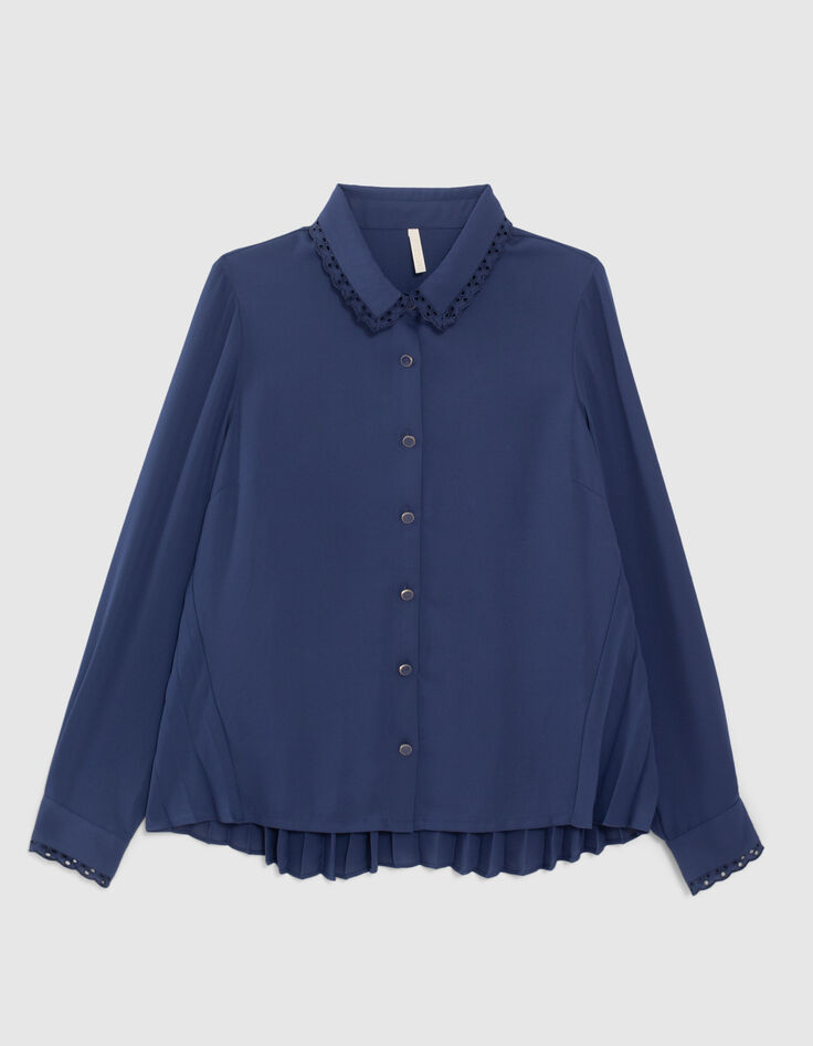 Indigoblaue, flie&szlig;ende Bluse mit plissiertem R&uuml;cken I.Code-6