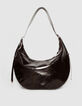Braune Damenhalbmondtasche gl&auml;nzendes Allane-Leder-3