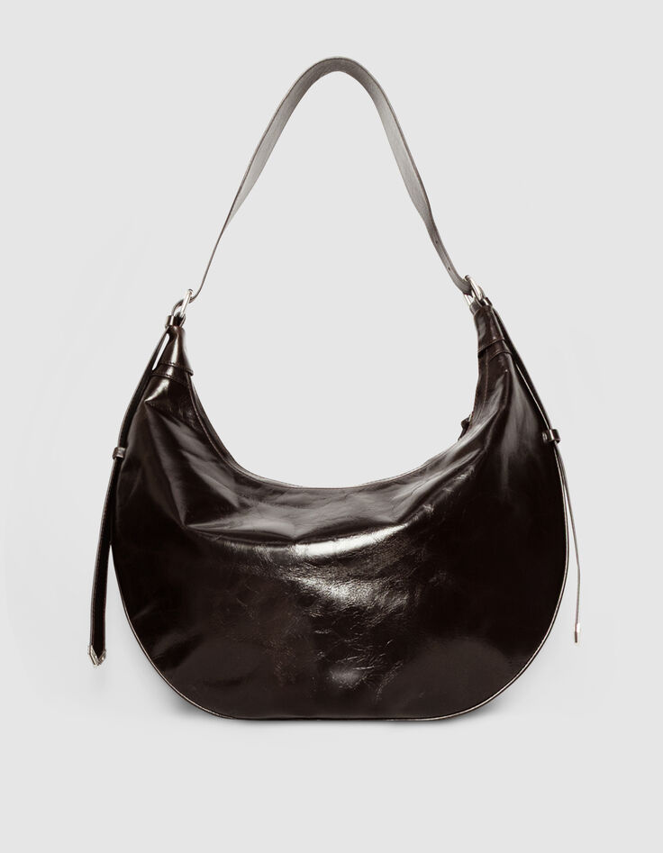 Braune Damenhalbmondtasche gl&auml;nzendes Allane-Leder-3