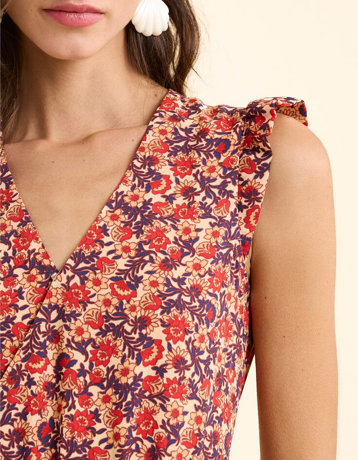 Vestido largo rojo plisado floral I.Code-4