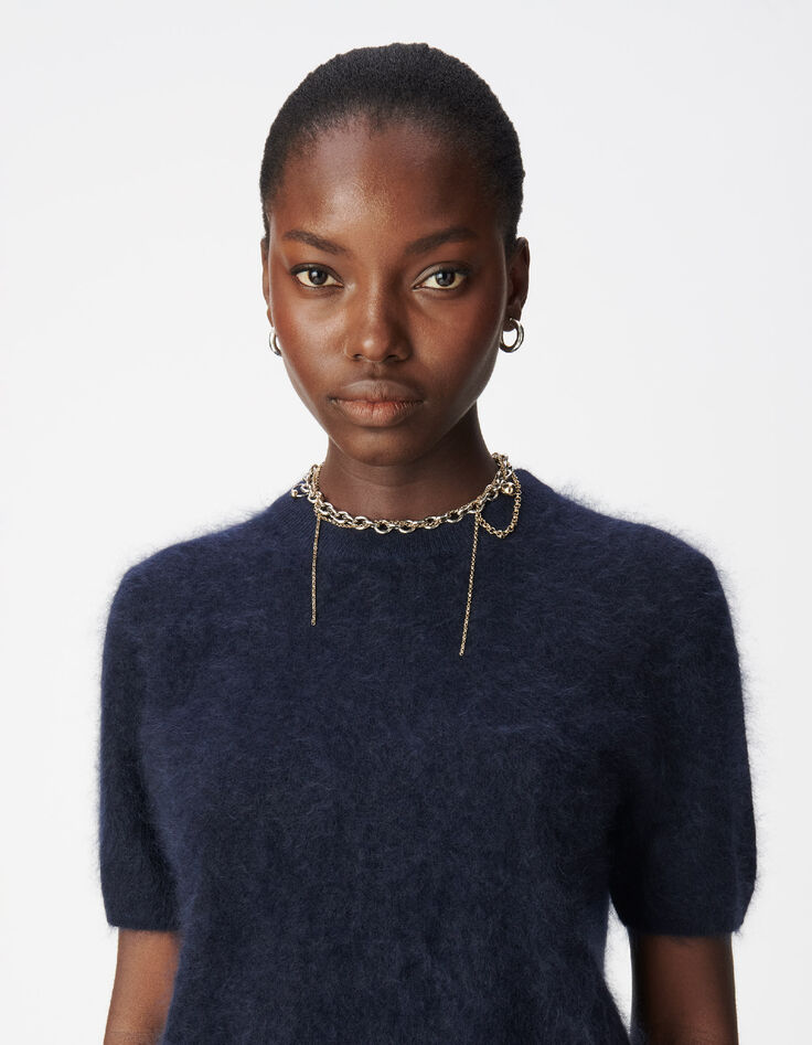 Navy Pullover Damen aus geb&uuml;rstetem Kaschmir-4