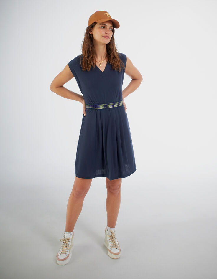 Vestido azul marino elástico raya lúrex dorado I.Code-6