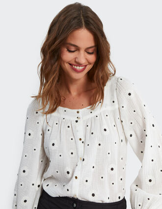 Blouse blanc cassé avec fleurs floquées I.Code