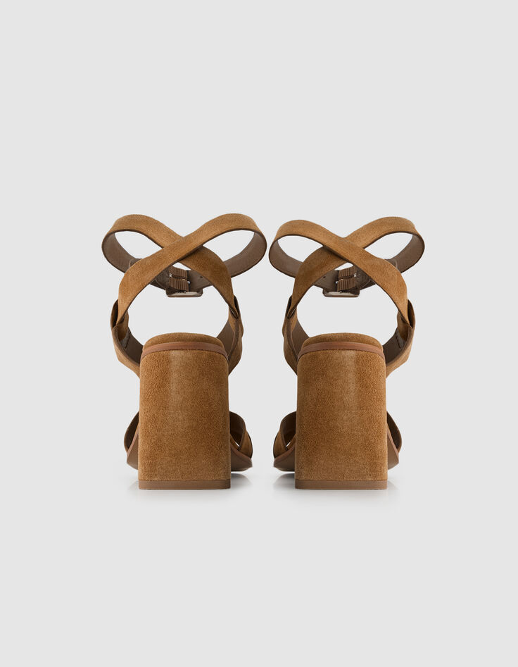 Damen taupefarbene Wildleder-Sandalen mit Absatz-5