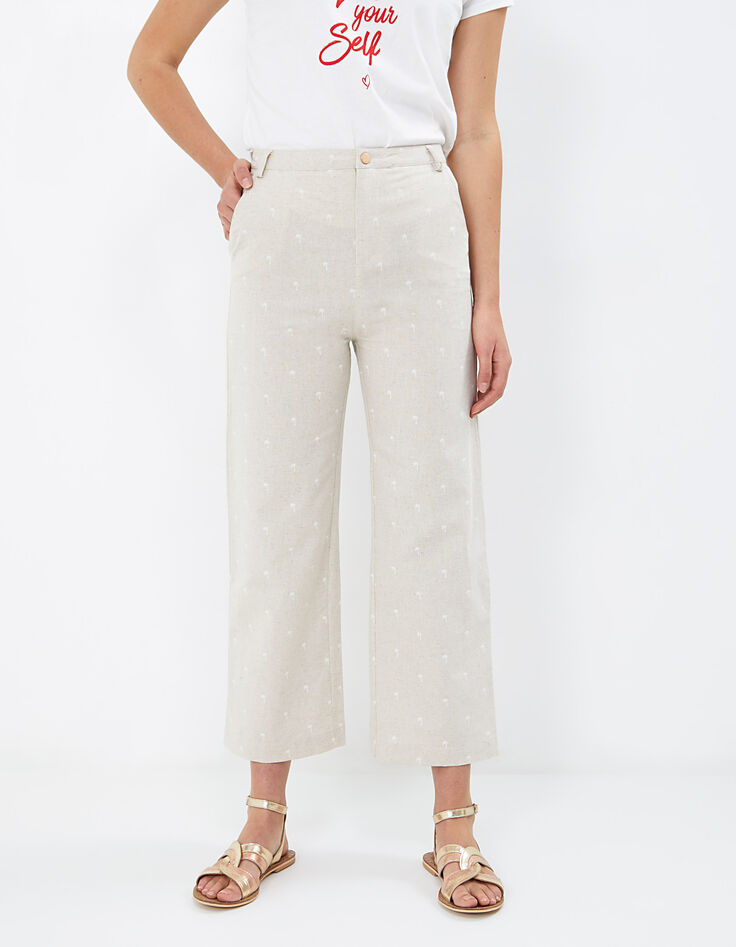 Pantalon large écru imprimé palmiers I.Code-2 Pantalon large écru imprimé palmiers I.Code-2