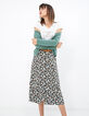 Blauwe midi-rok witte bloemenprint dames-1