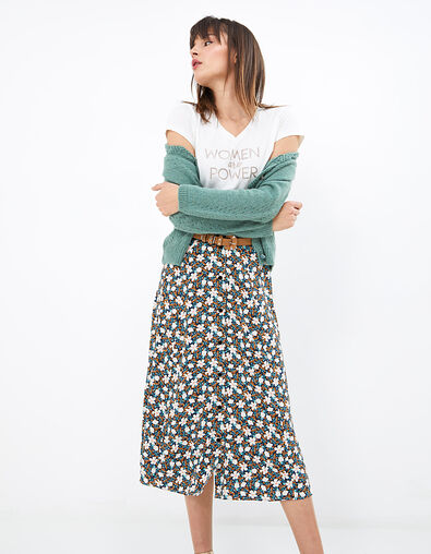 Women’s blue midi skirt printed with white flowers - I.CODE