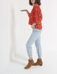 Top spicy naranja flores manga plisada I.Code-6
