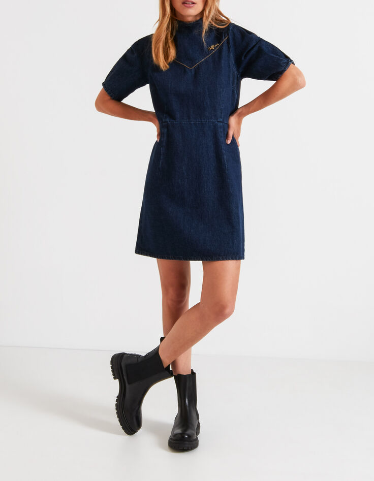 Jeansjurk authentiek donkerblauw opstaande kraag I.Code-2