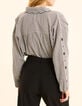 Ecru shirt with gingham pattern and embroidered flower sleeves I.Code-3
