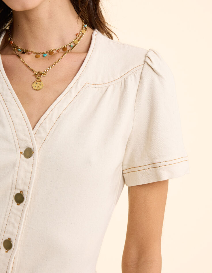 Robe en jean écru surpiqûres ocre I.Code-6