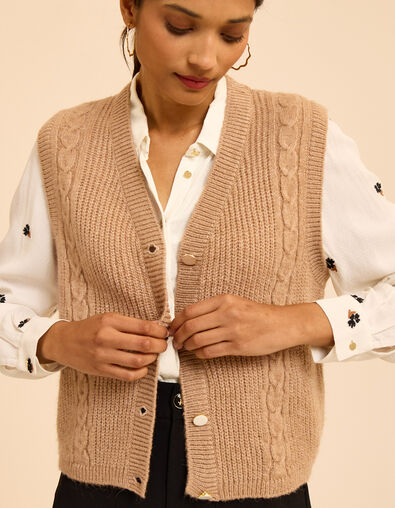 I.Code ecru cable knit sleeveless cardigan