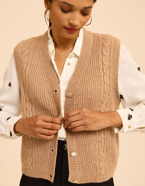 I.Code ecru cable knit sleeveless cardigan