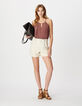 Beige gestreifte Damen-Shorts mit B&uuml;ndchen-1
