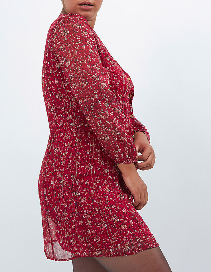 Robe rouge profond imprimé mix fleurs et rayures I.Code-1