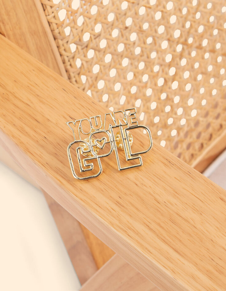 Broche message métal doré I.Code-4 Broche message métal doré I.Code-4