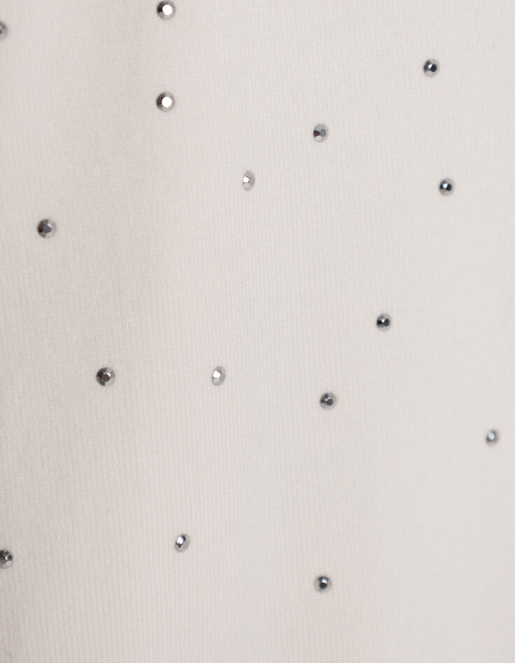 Wei&szlig;er Damen Strickpullover mit V-Ausschnitt und Nieten-9