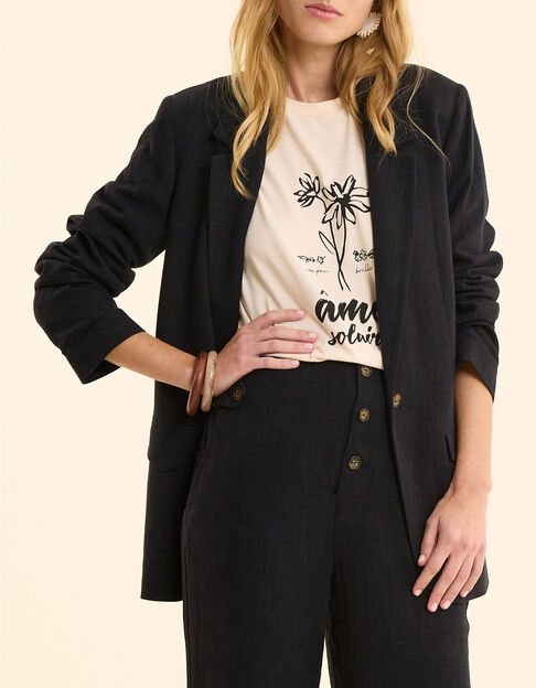 Traje de chaqueta negro de algodón y lino I.Code