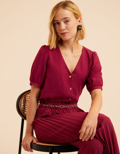 Top manches courtes rose boutons fleurs I.Code