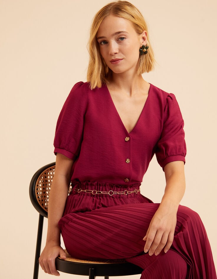 Top manches courtes rose boutons fleurs I.Code-1 Top manches courtes rose boutons fleurs I.Code-1
