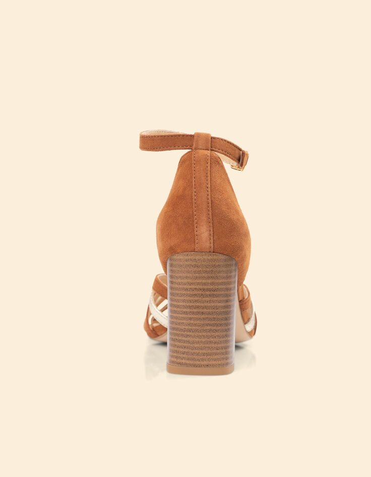 Sandales à talon camel et doré cuir velours I.Code-3