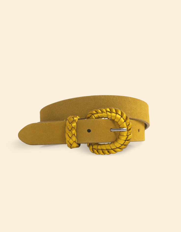 Ceinture en daim jaune avec boucle tressée I.Code-1