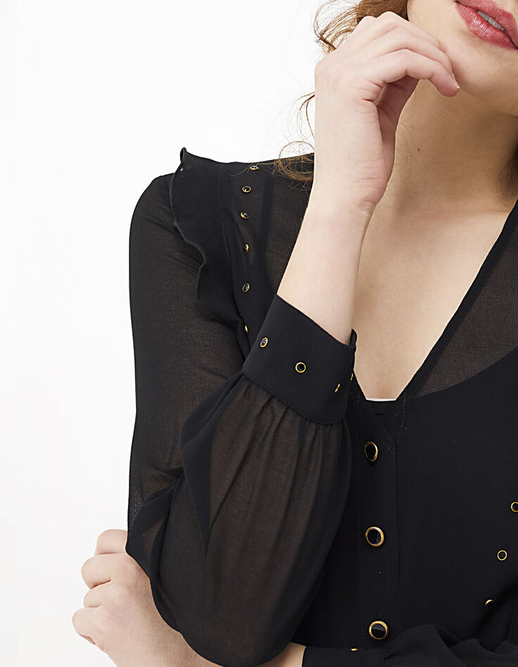 Schwarzes Kleid mit Nieten und Rüschen I.Code -4