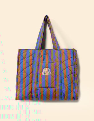 El bolso estampado azul rayas bordado mensaje I.Code