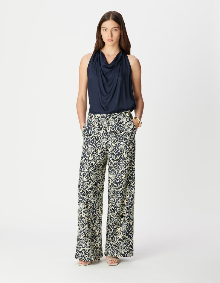 &Auml;rmelloses Oberteil f&uuml;r Damen aus Satin in Marineblau-1