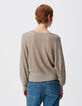 Schicker beigefarbener durchbrochener Pullover mit Paillettenbesatz f&uuml;r Damen-3