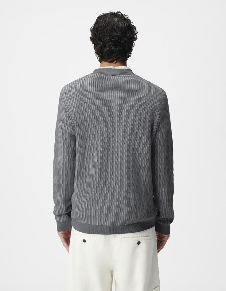 Blauer Herren Pullover aus geripptem Jacquard-3