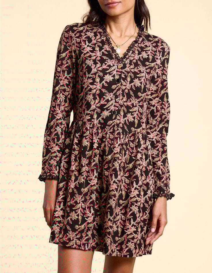 Zwarte jurk Indiase bohemian print I.Code-2 Zwarte jurk Indiase bohemian print I.Code-2