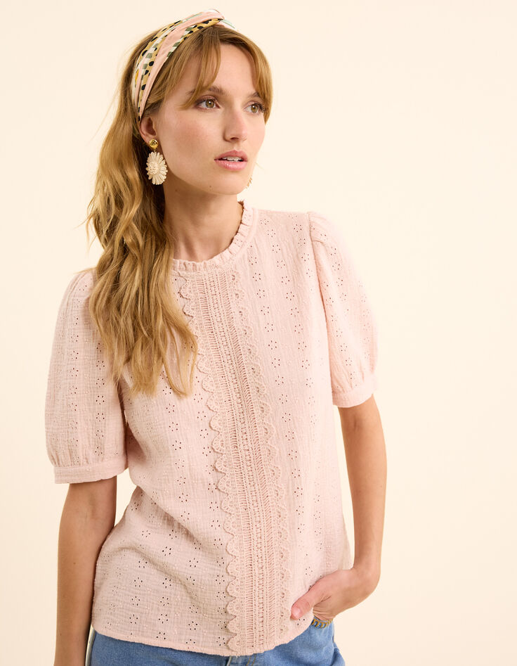 I.Code pink top with lace and eyelet embroidery-1