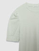 Gr&uuml;nes paillettenbesetztes Damen-Rundhalsausschnitt-T-Shirt mit gerafften &Auml;rmeln-8
