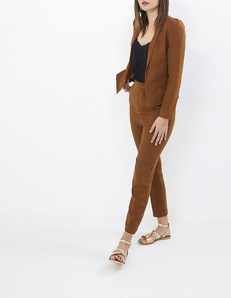 Pantalon carotte camel en lin I.Code-7