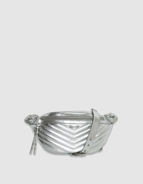 Damen 1440 G&uuml;rteltasche aus gestepptem Leder in Silber - IKKS
