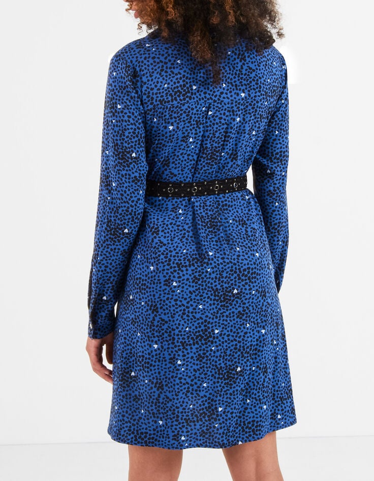 I.Code electric blue animal print shirt dress-3