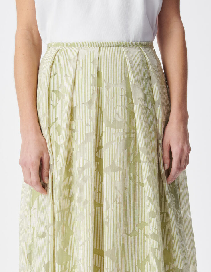 Falda floral de rayas verdes para mujer-7