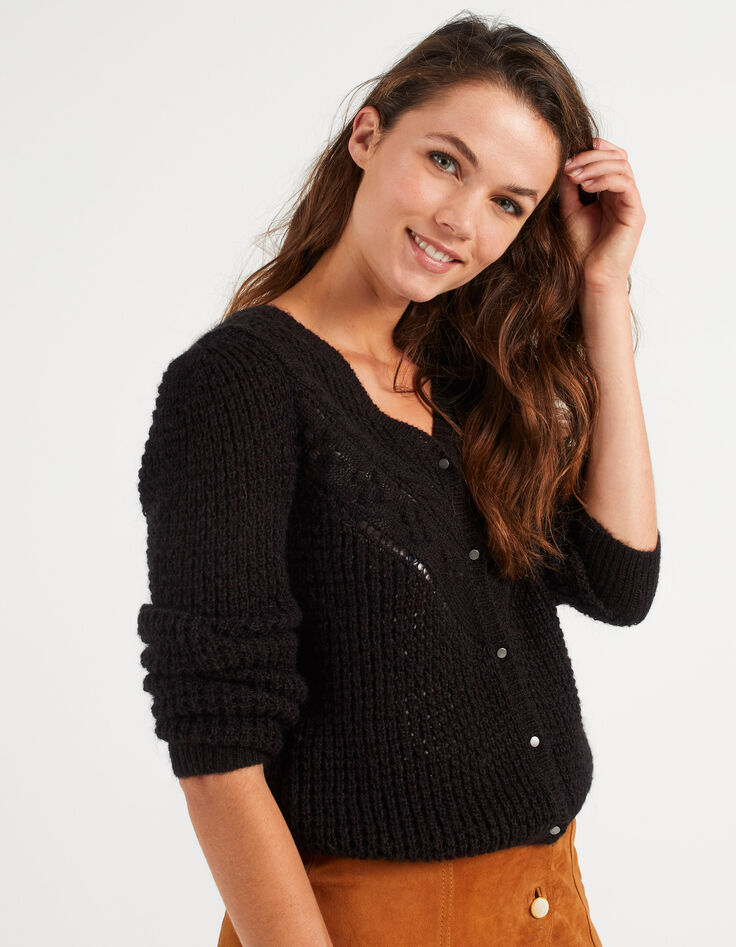 Cardigan noir tricot fantaisie I.Code-2 Cardigan noir tricot fantaisie I.Code-2