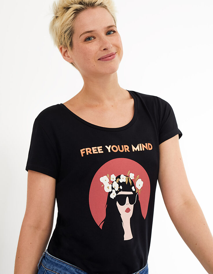 Zwart T-shirt Free your mind met gezicht I.Code-4