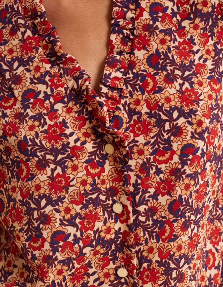 Top rojo flores mangas plisadas I.Code-7