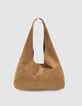 Camelbraune Hobo Veloursledertasche-2