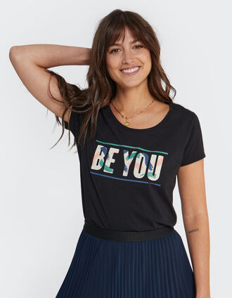 Tee-shirt noir à message lettres imprimées I.Code 