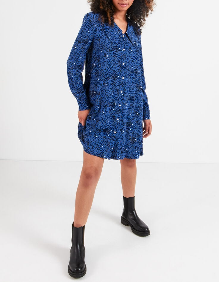 I.Code electric blue animal print shirt dress-2