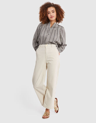 I.Code beige fine-striped wide-leg trousers