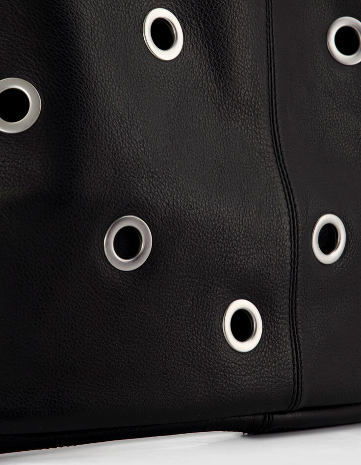 Schwarzes Leder Hobo Tasche maxi &Ouml;sen Design Gr&ouml;&szlig;e L Damen-5