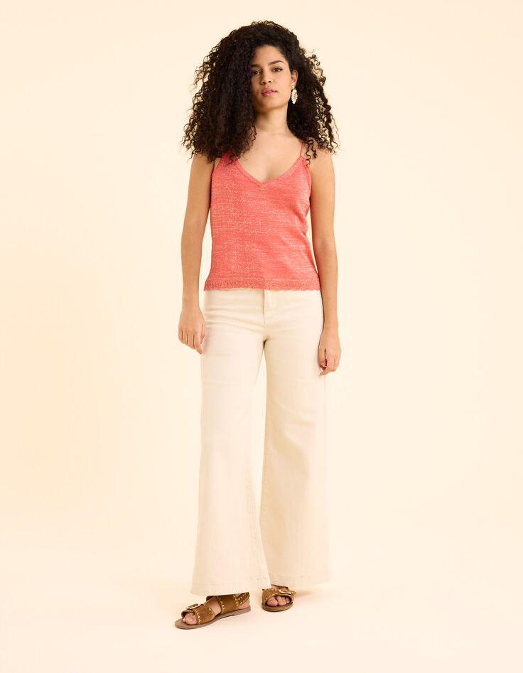 Top fines bretelles rose tricot pailleté I.Code-1